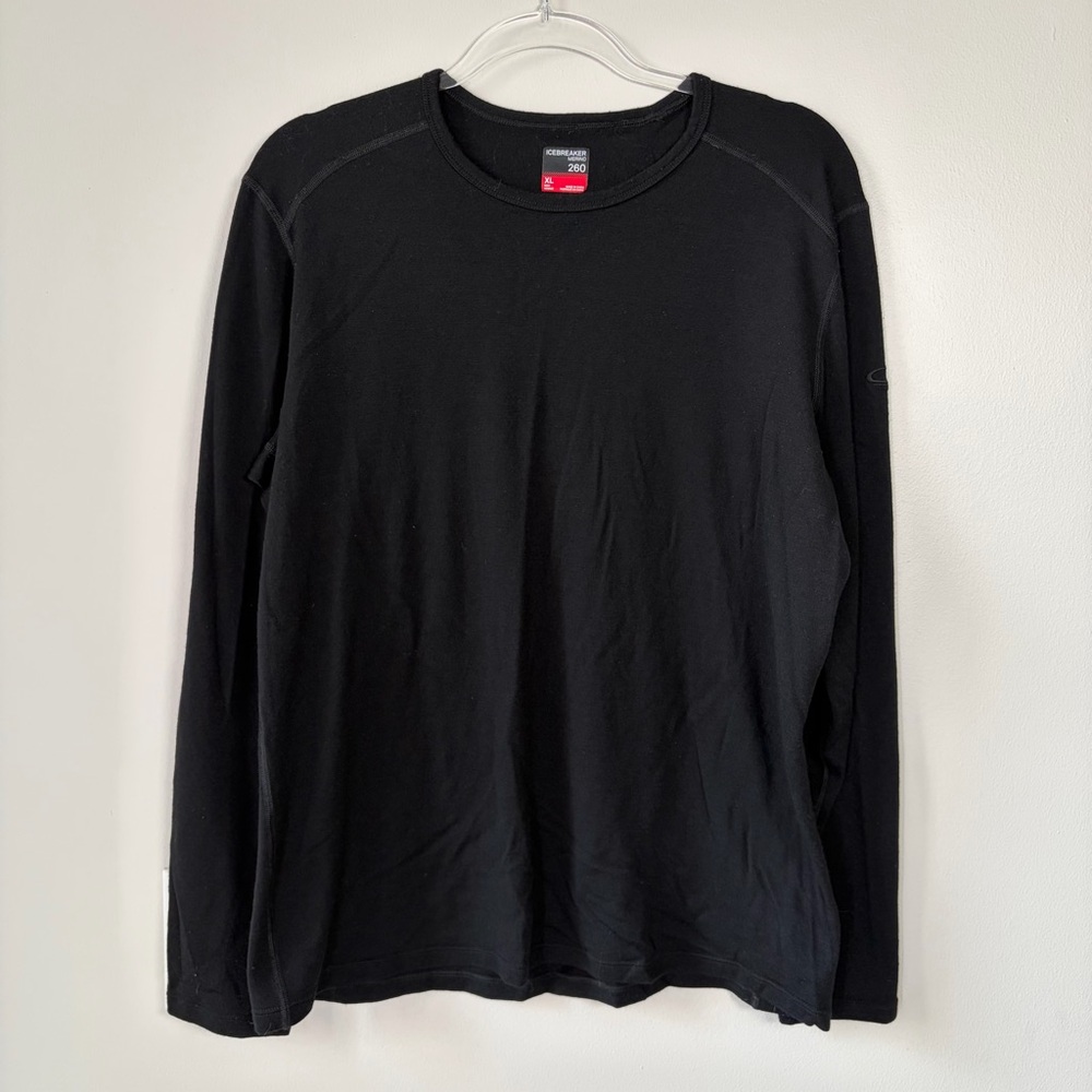 Icebreaker 260 Tech Black Merino Wool Long Sleeve Crewe Thermal Shirt